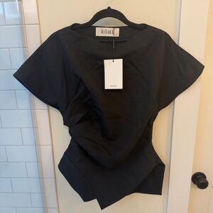 Róhe Black Draped Short-Sleeve Blouse